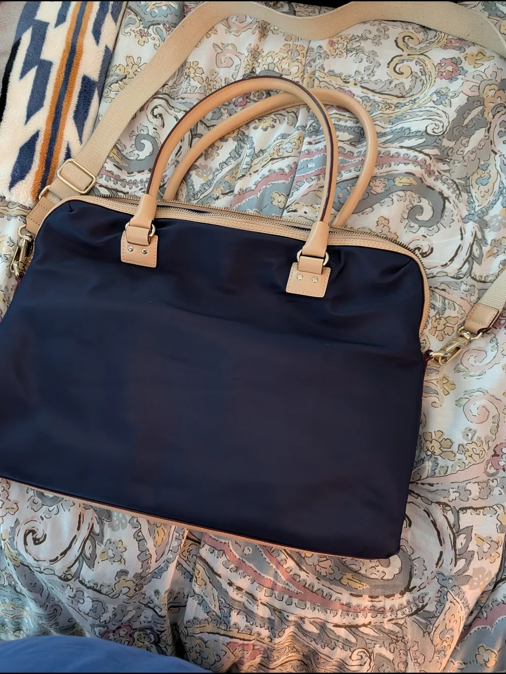 kate spade Navy and Tan Laptop Briefcase with Shoulder Strap